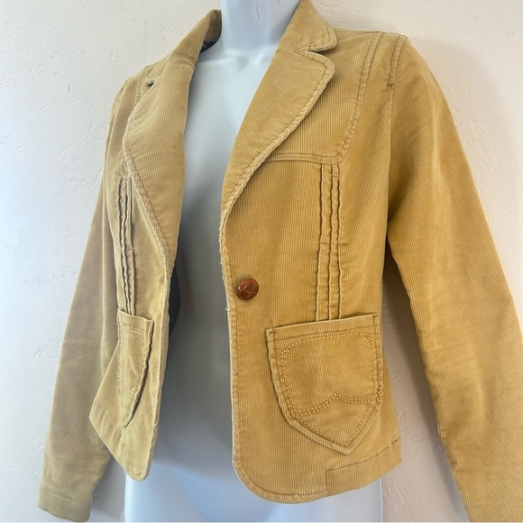 DOLLHOUSE 90s Y2K Corduroy Cropped Blazer Jacket Size S Tan Boho Academia - Picture 3 of 12